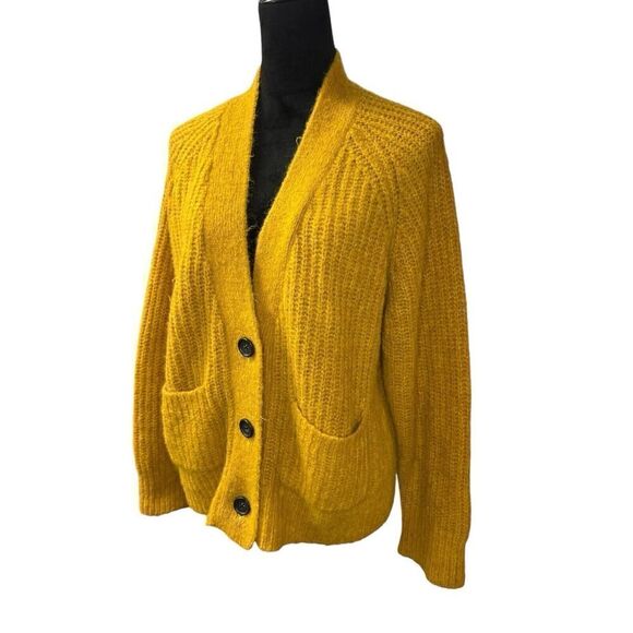 A.L.C. CLEVELAND CARDIGAN MUSTARD ALPACA-BLEND SIZE LARGE V-NECK SWEATER - Picture 6 of 14